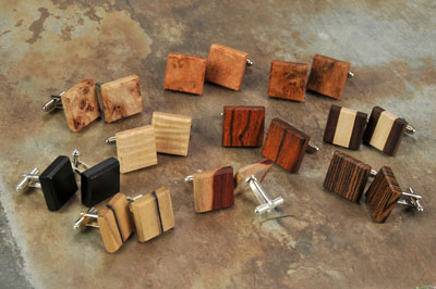 Phil and Teresa Holcomb make high-end handcrafted reclaimed wooden items, such as cufflinks, money clips, bookmarks, bottle stoppers, and other gifts that appeal to the wedding market.